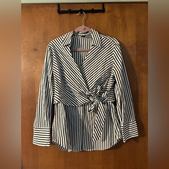 Chicos Black Label Striped Side-Tie Shirt - Picture 5 of 7